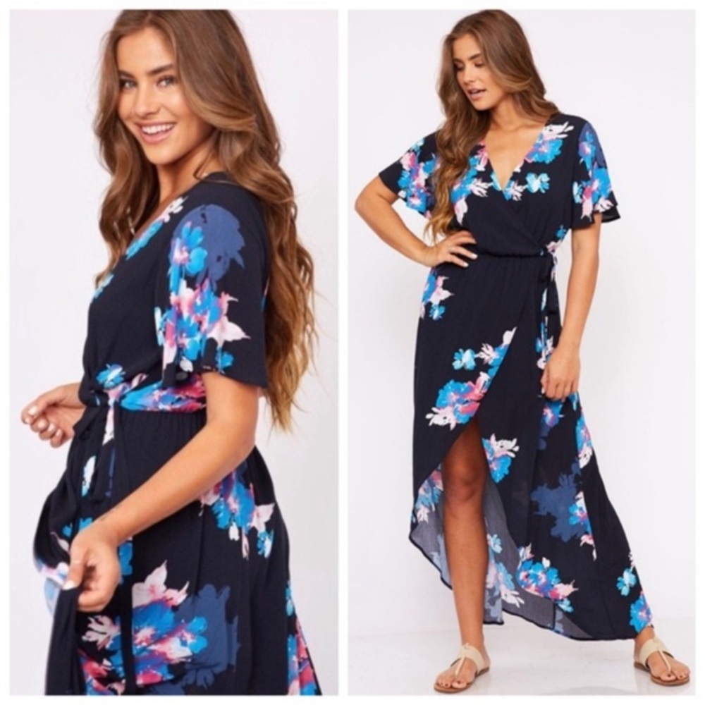 Navy high-low floral maxi dress